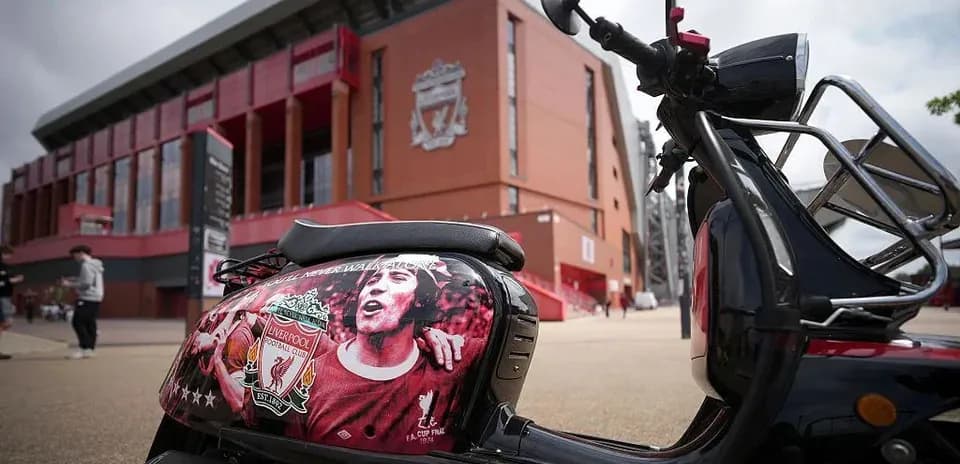 Scooter with Liverpool FC logo outside Anfield