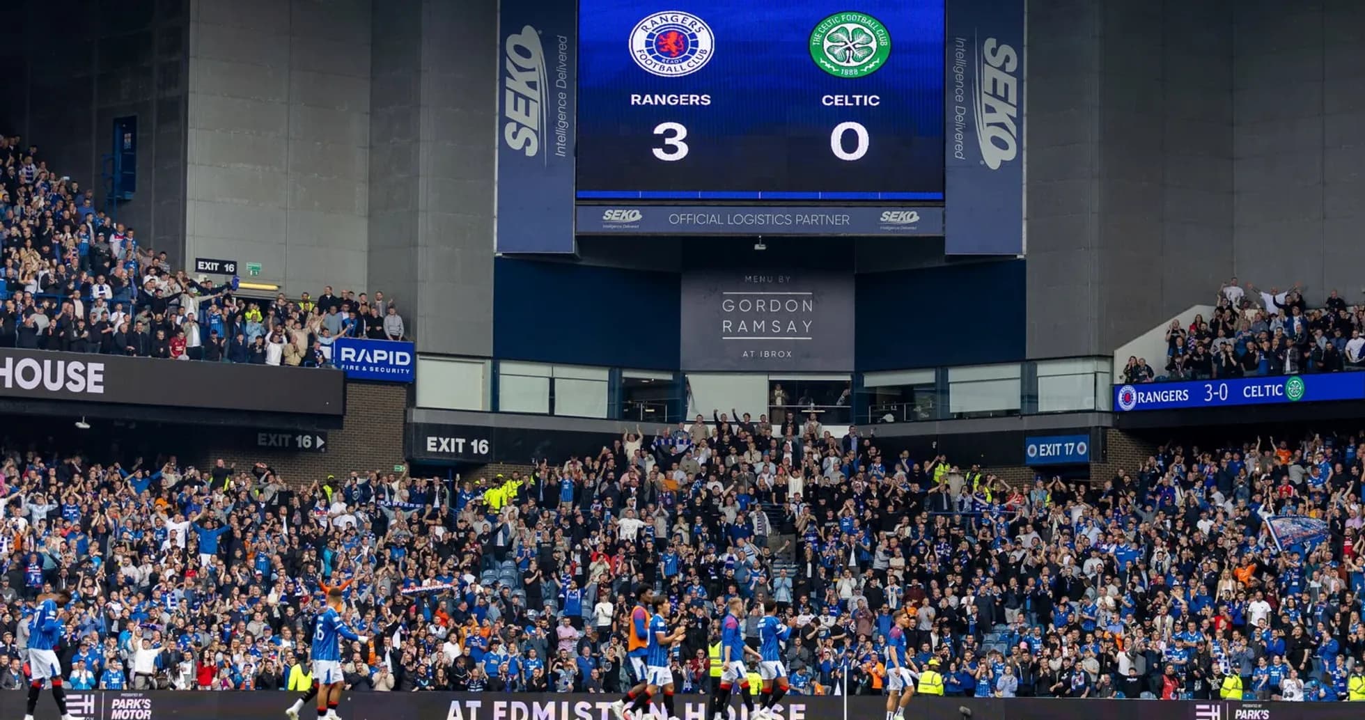Marcador final Rangers 3, Celtic 0 en Ibrox