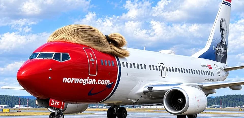 Avión de Norwegian con diseño creativo en la parte delantera