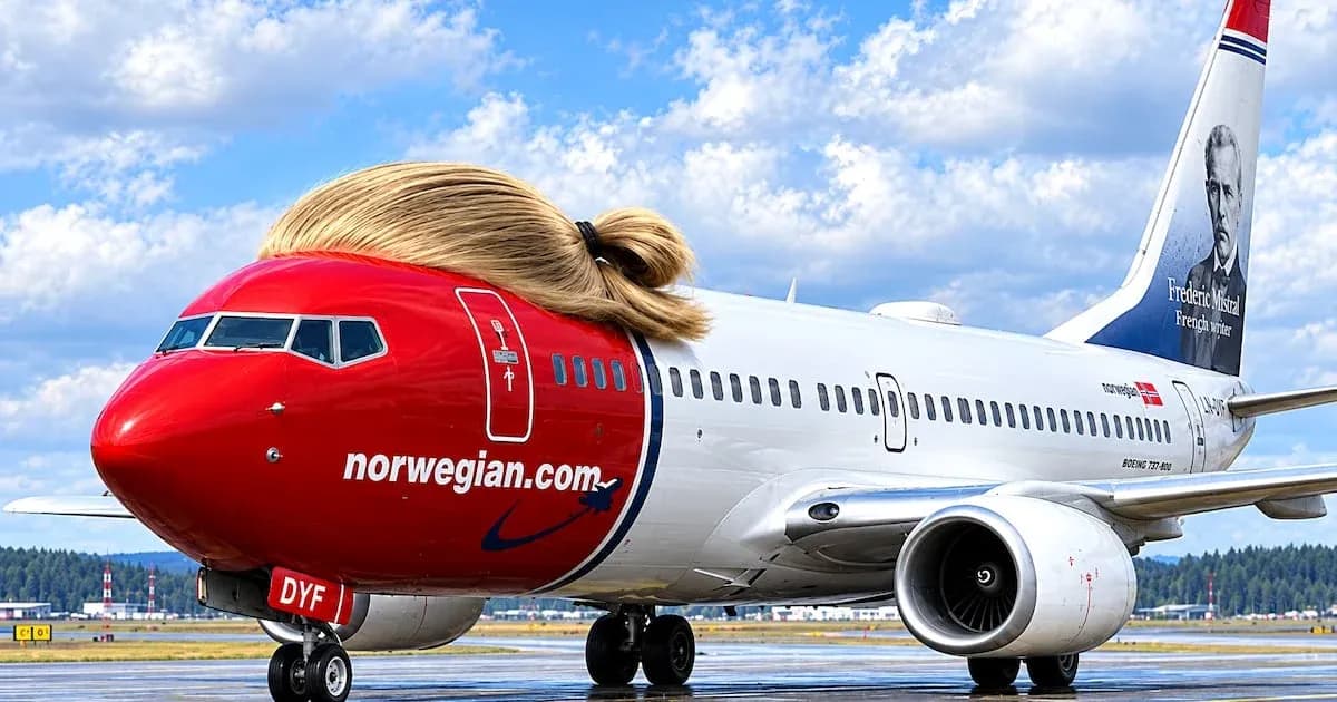 Avión de Norwegian con diseño creativo en la parte delantera