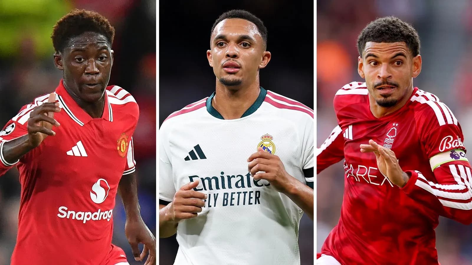 Tres jugadores de fútbol en acción durante partidos