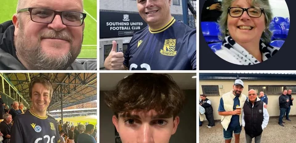 Varios aficionados de Southend United en diferentes situaciones