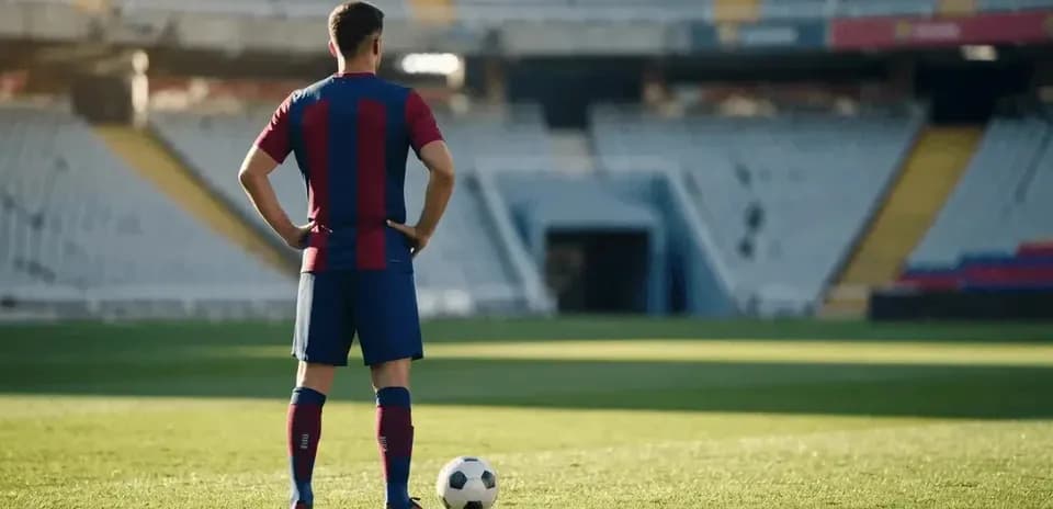 Jugador de fútbol con balón en el campo vacío
