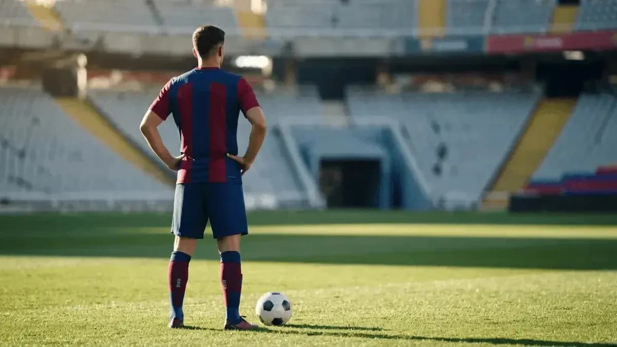 Jugador de fútbol con balón en el campo vacío