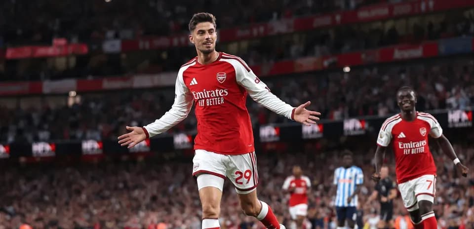 Celebración de un jugador de Arsenal en el partido