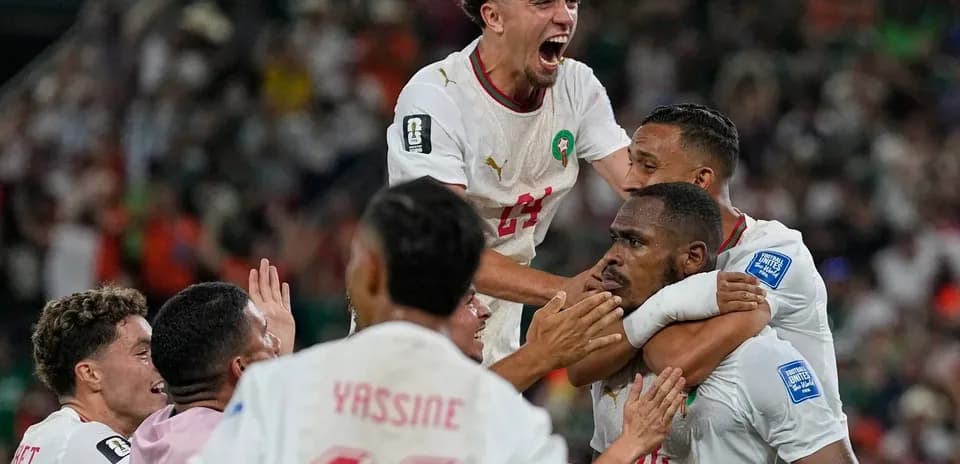 Jugadores de Marruecos celebrando un gol