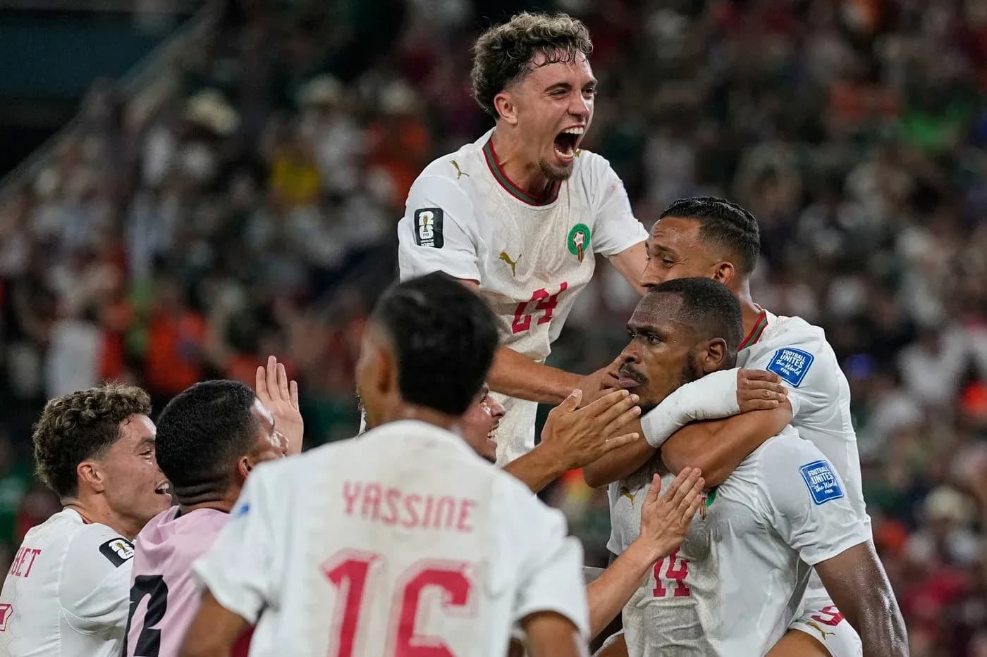 Jugadores de Marruecos celebrando un gol