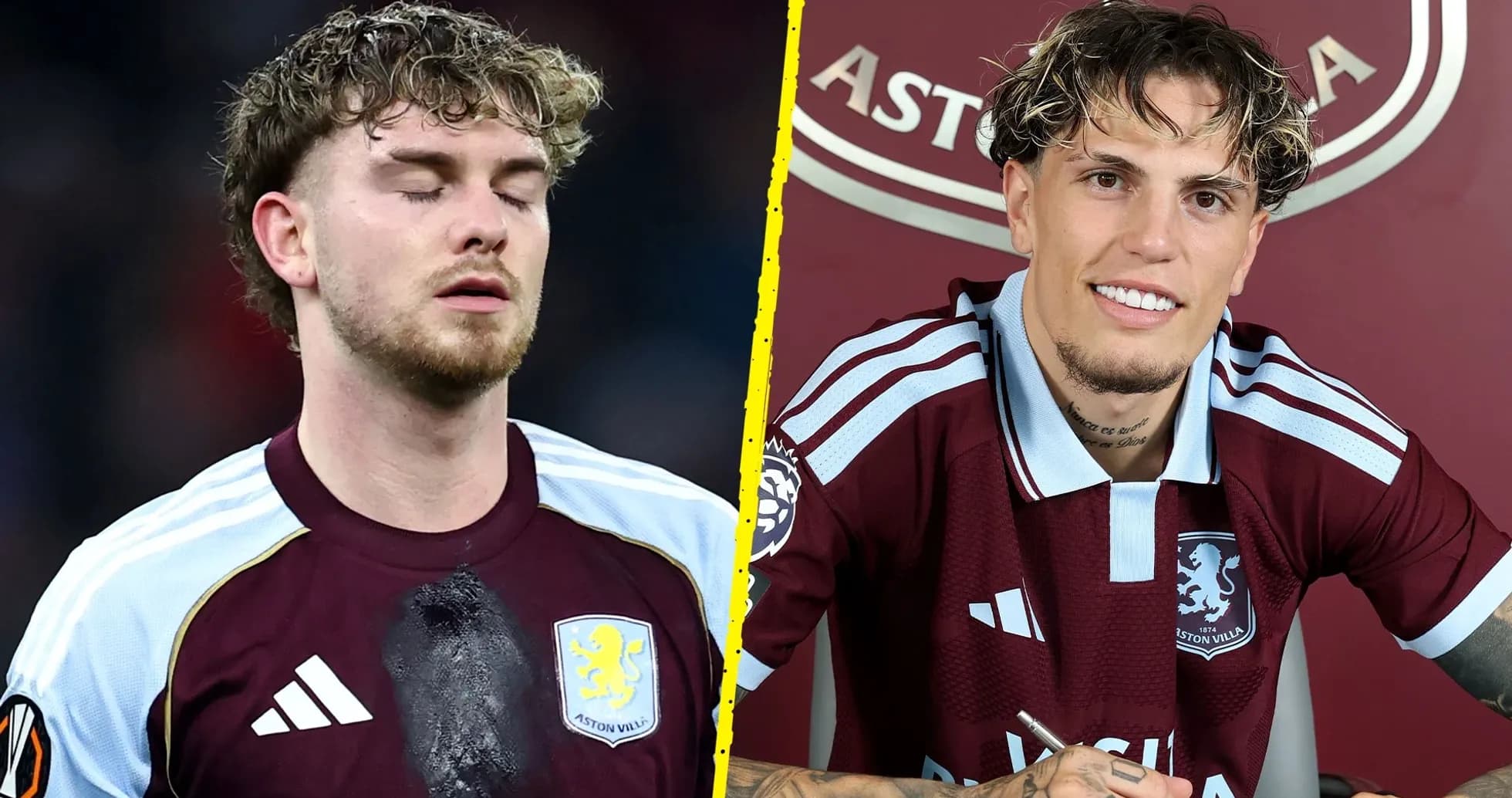 Jugador de Aston Villa en acción y firmando contrato