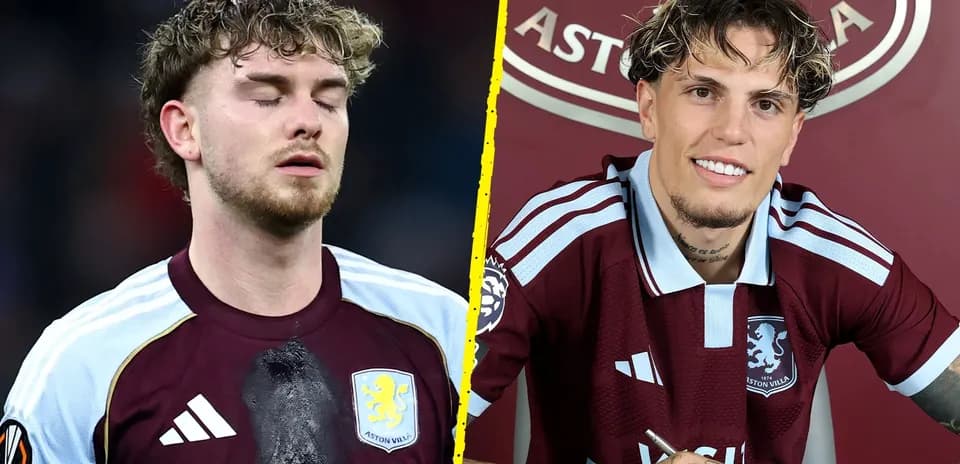 Jugador de Aston Villa en acción y firmando contrato