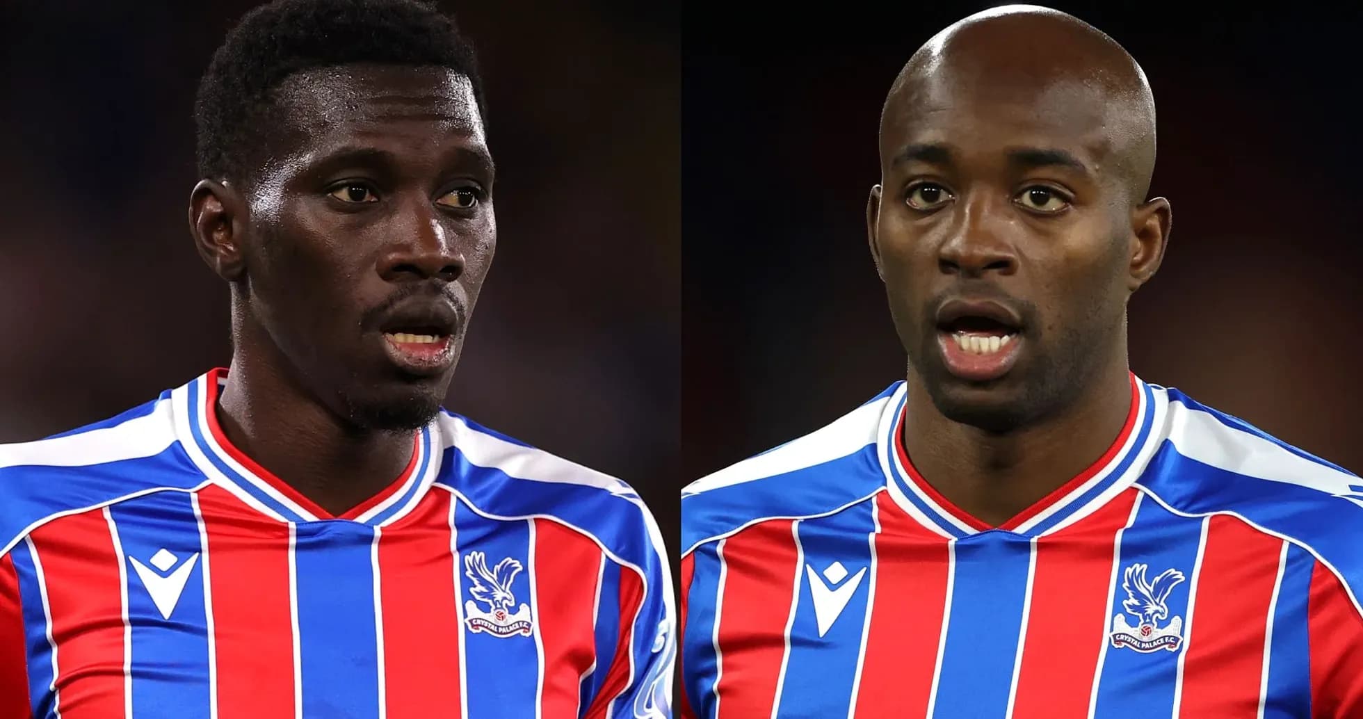 Dos jugadores de Crystal Palace en uniforme durante el partido