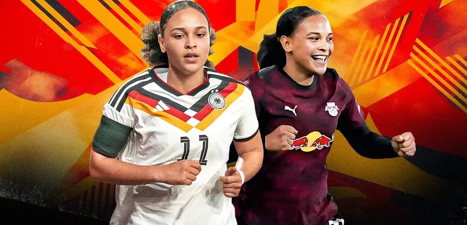 Jugadoras de fútbol en uniforme de Alemania y RB Leipzig