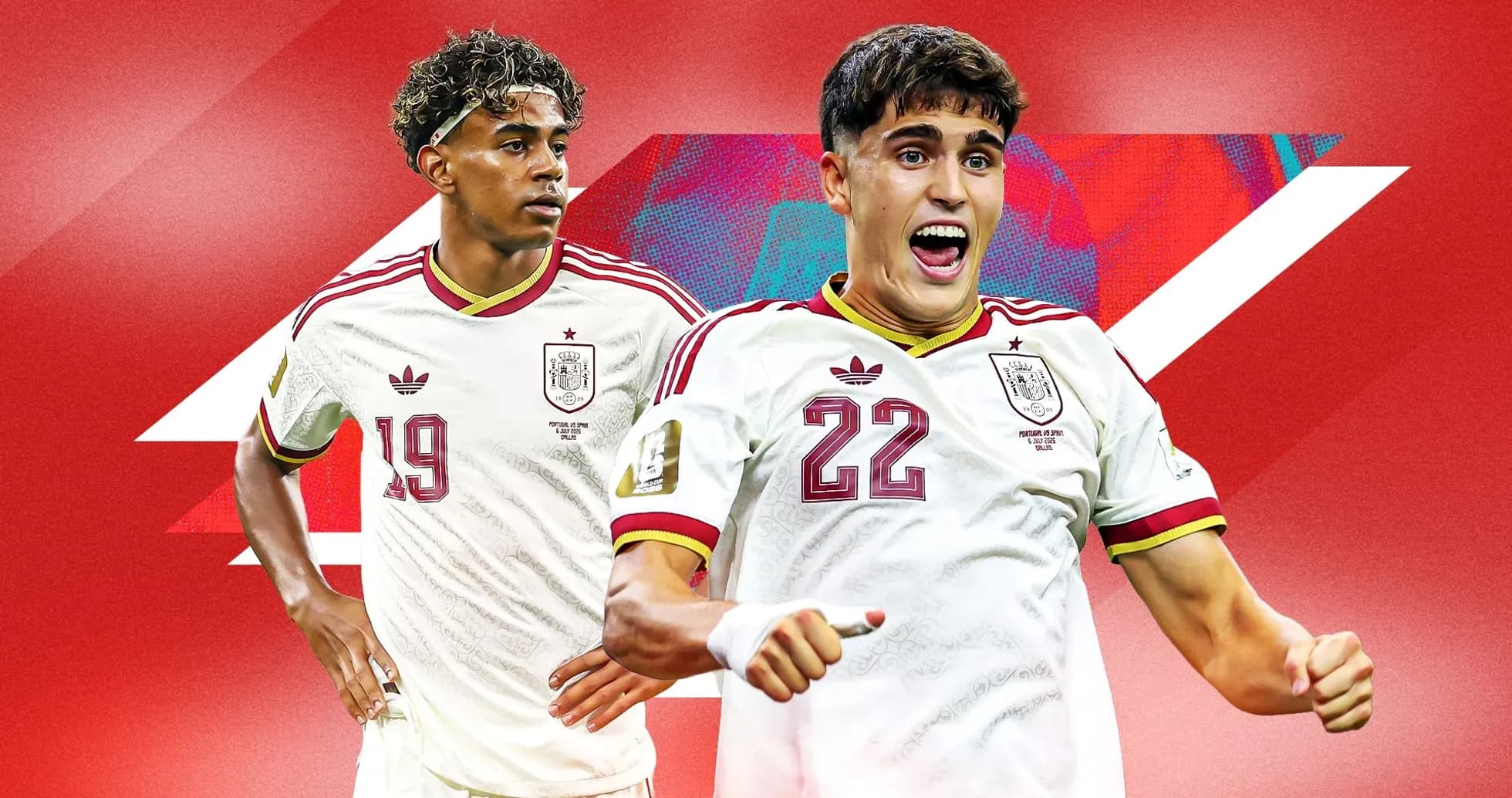 Jugadores de España en fondo rojo celebrando