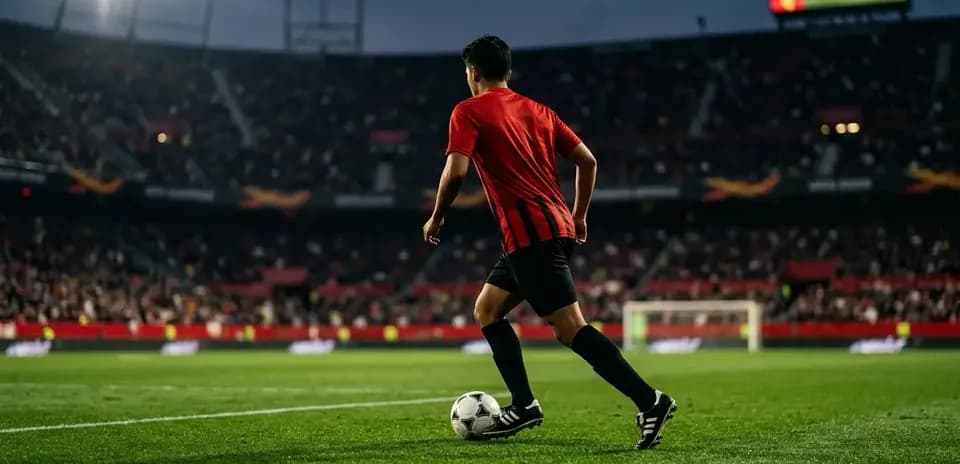 Jugador ejecutando un tiro de esquina en estadio