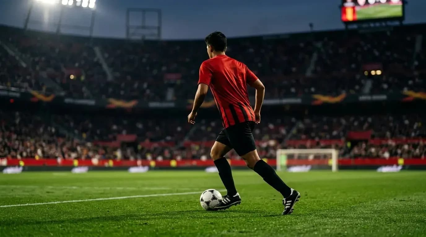 Jugador ejecutando un tiro de esquina en estadio