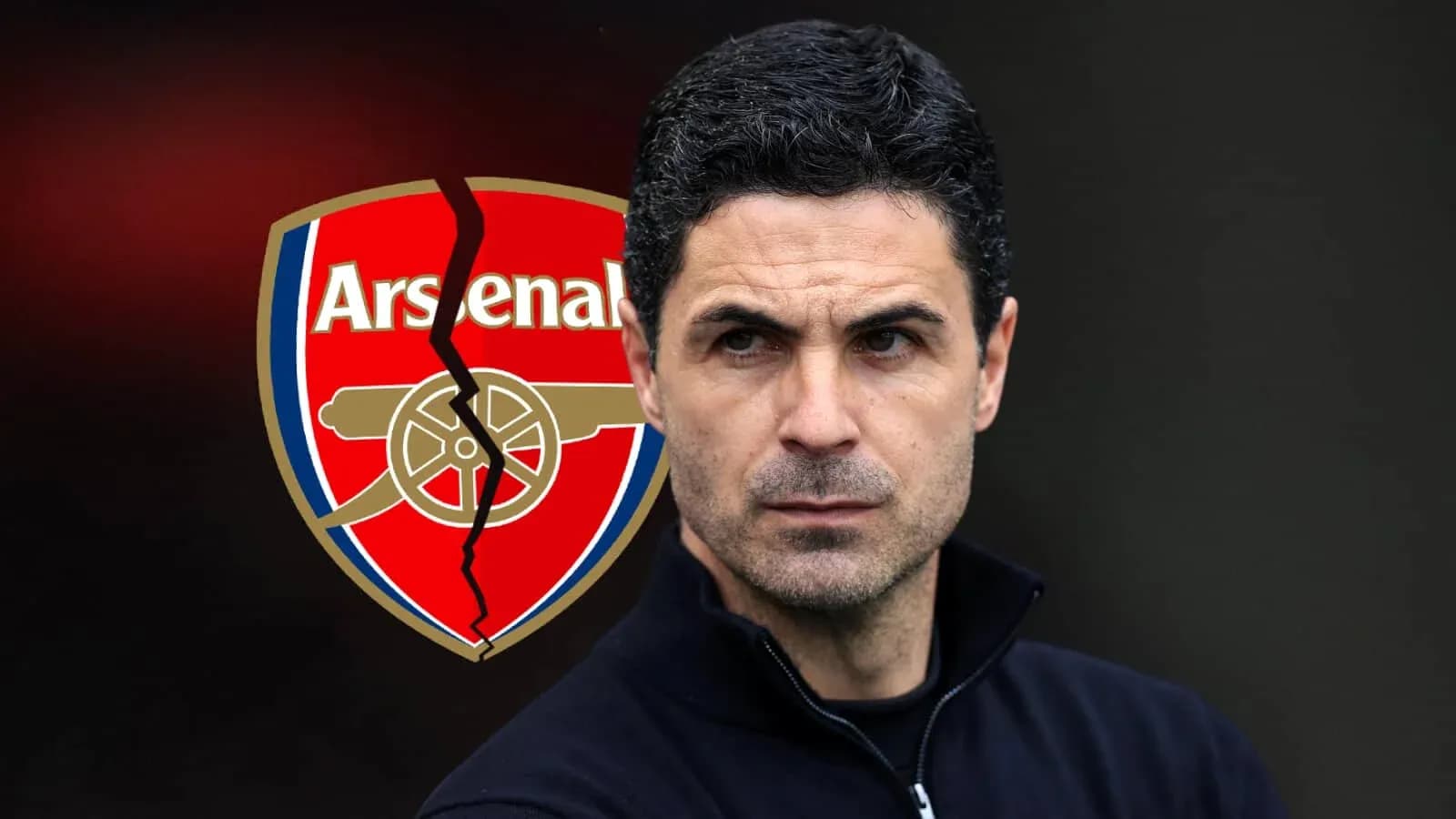 Entrenador de Arsenal con escudo roto de fondo