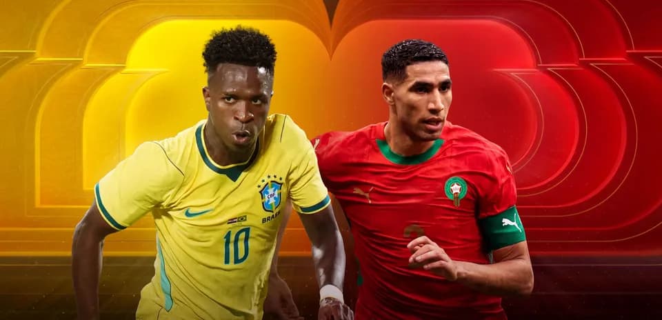 Vinícius y Hakimi en el partido Brasil vs Marruecos