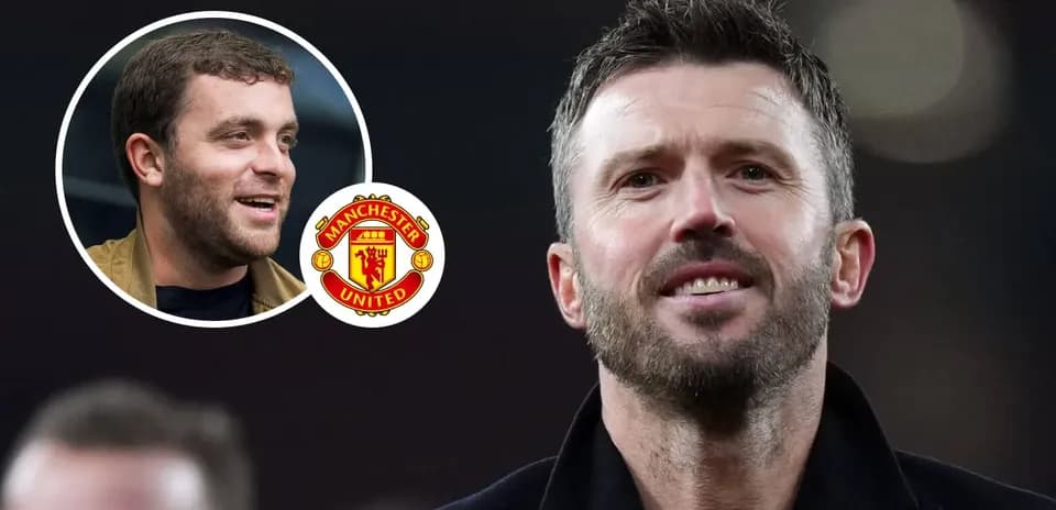 Michael Carrick with Manchester United logo in background
