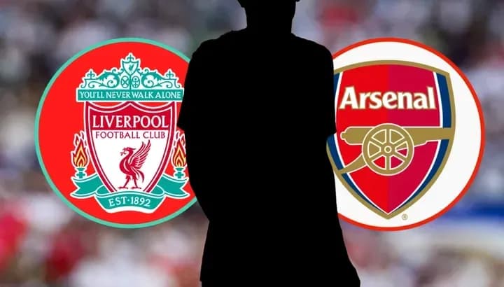 Silhouette of player with Liverpool and Arsenal logos