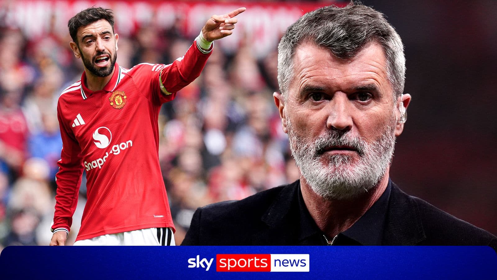 Bruno Fernandes señalando durante un partido de Manchester United