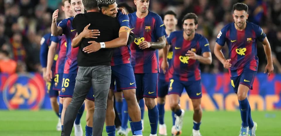 Jugadores del FC Barcelona celebrando una victoria