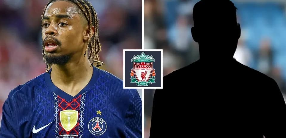 Jugador de PSG con logo de Liverpool y silueta