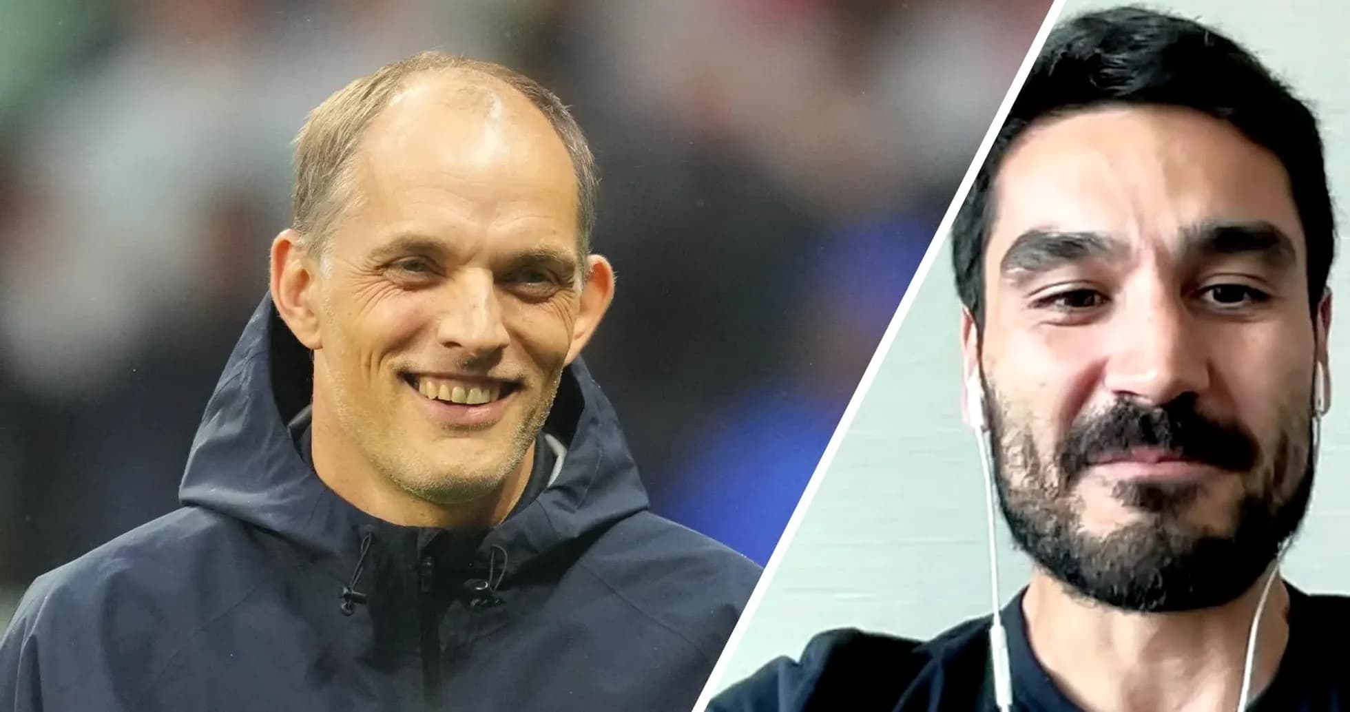Entrenador y jugador sonriendo durante entrevista