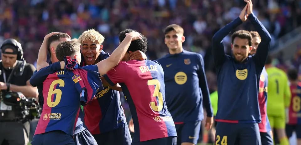 Jugadores del FC Barcelona celebrando una victoria