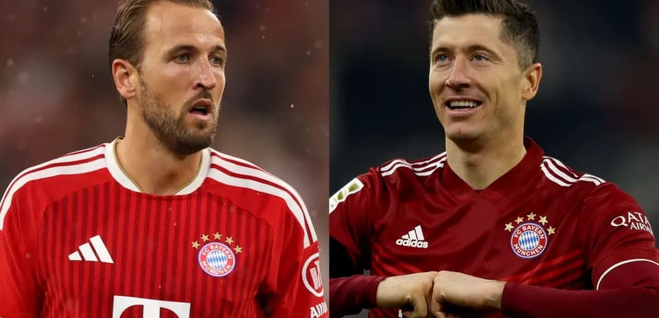 Harry Kane y Robert Lewandowski en uniforme de Bayern