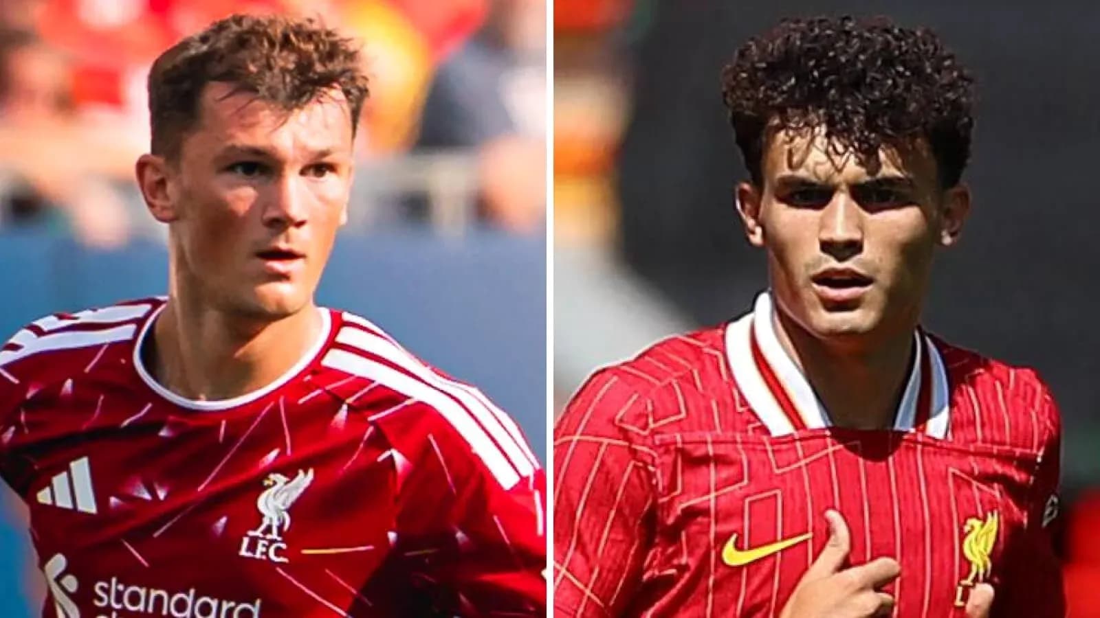 Dos jugadores de Liverpool en uniforme rojo