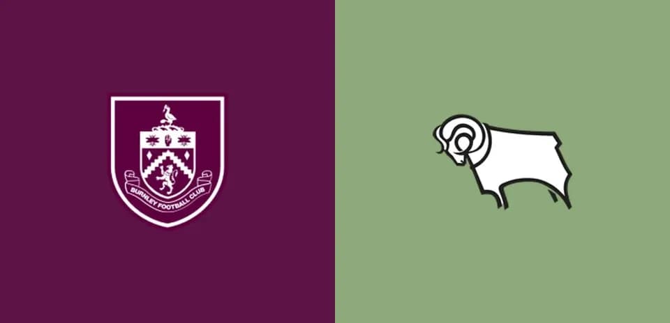 Escudos de Burnley y Derby County en fondo de colores