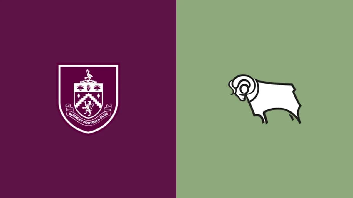 Escudos de Burnley y Derby County en fondo de colores