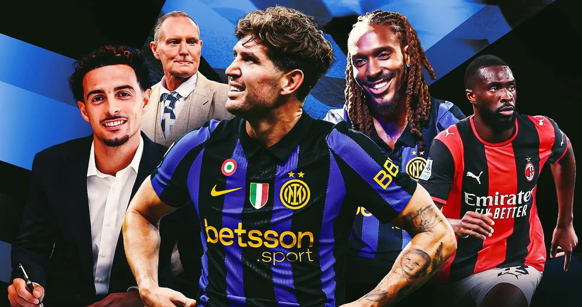 Jugadores de Inter y Milan en fondo gráfico