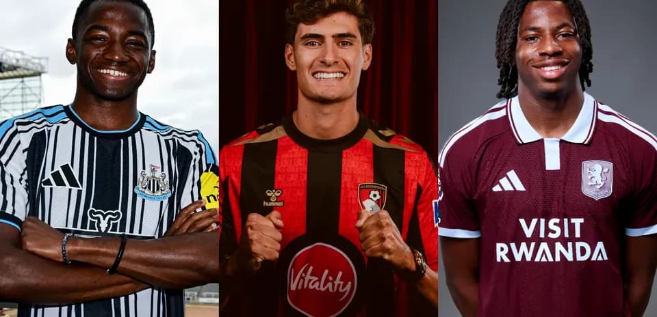 Tres jugadores posando en camisetas de sus equipos