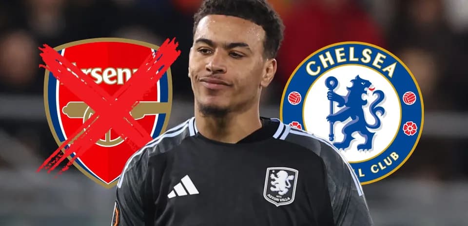 Portero de Aston Villa con escudos de Arsenal y Chelsea