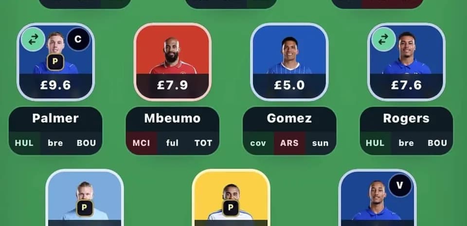 Interfaz de selección de jugadores de fantasy football