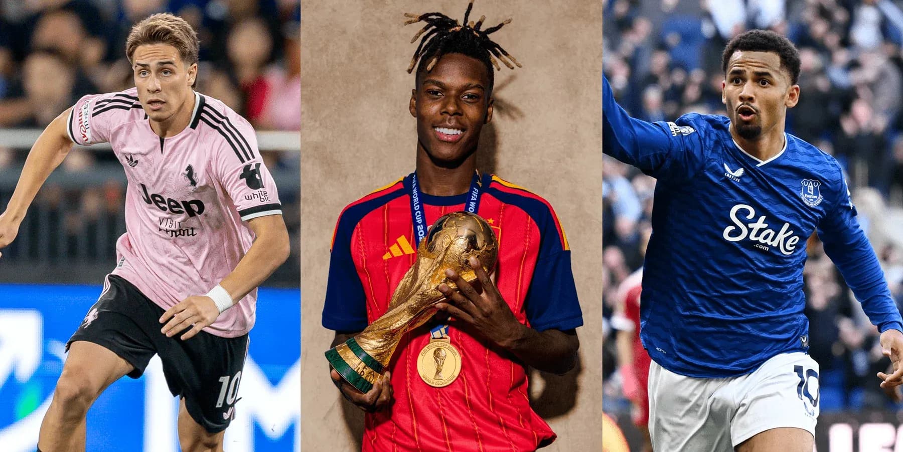 Tres futbolistas en diferentes acciones de juego