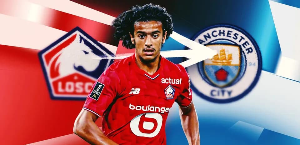 Jugador de LOSC Lille con logos de equipos de fondo