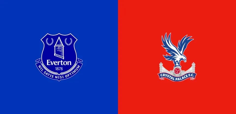 Logos de Everton y Crystal Palace sobre fondo azul y rojo