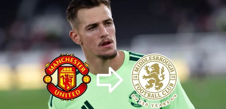Jugador con uniforme de Manchester United y logos de clubes