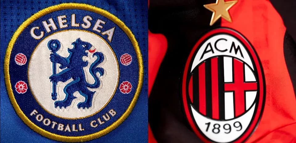 Escudos de Chelsea y AC Milan en camisetas
