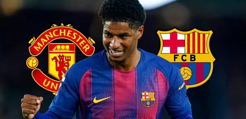 Jugador de Barça celebrando con logos de clubes