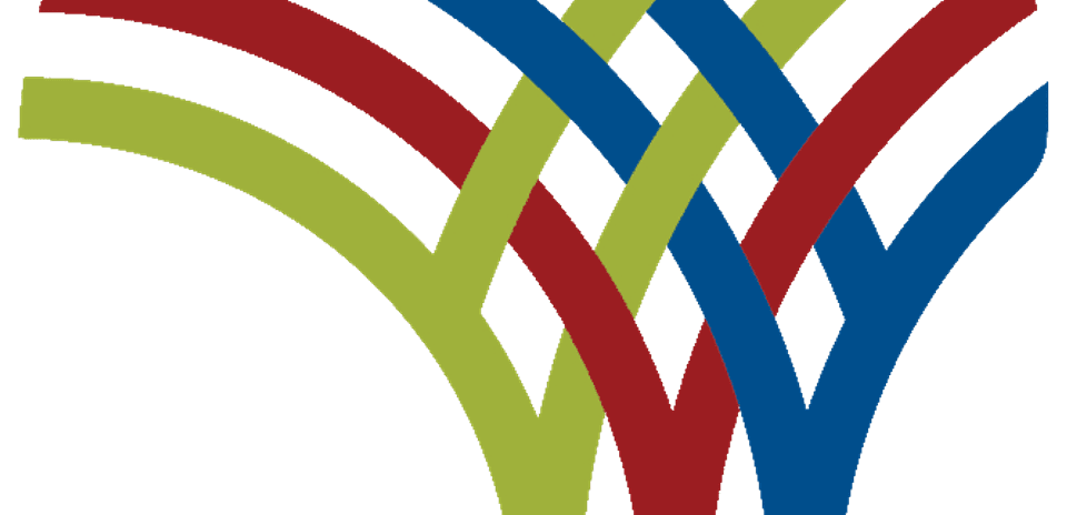 Logo con líneas entrelazadas en colores rojo, azul y verde