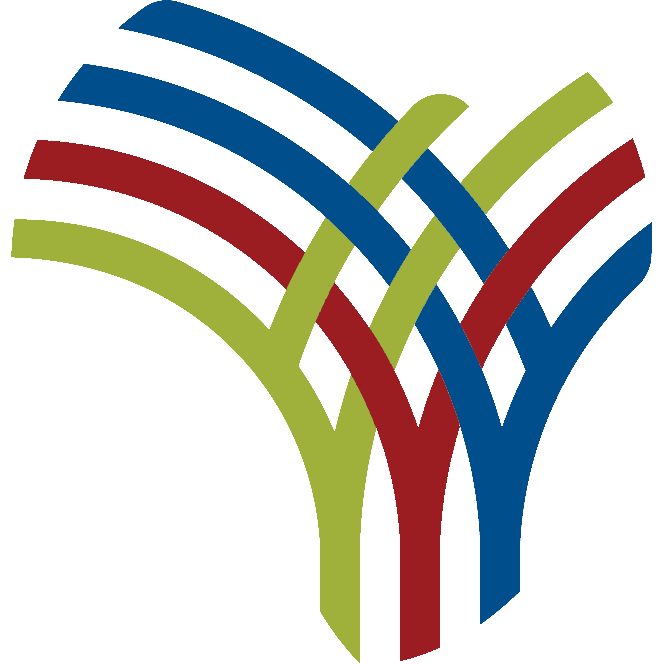 Logo con líneas entrelazadas en colores rojo, azul y verde