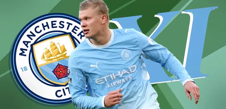 Erling Haaland corriendo con camiseta de Manchester City