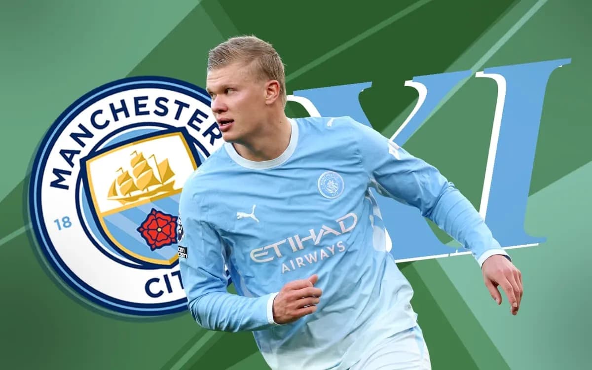 Erling Haaland corriendo con camiseta de Manchester City