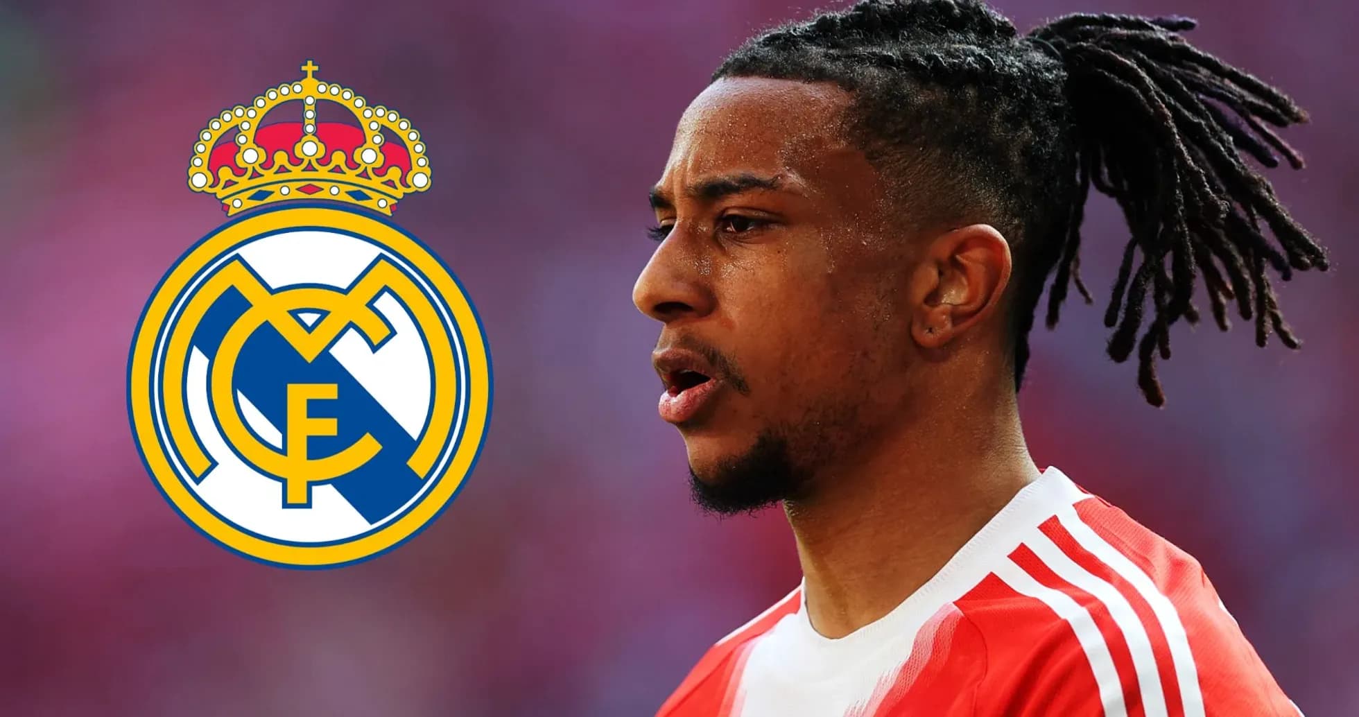 Jugador de fútbol con camiseta roja y logo del Real Madrid