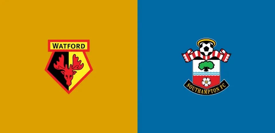 Logos de Watford y Southampton FC sobre fondo colorido