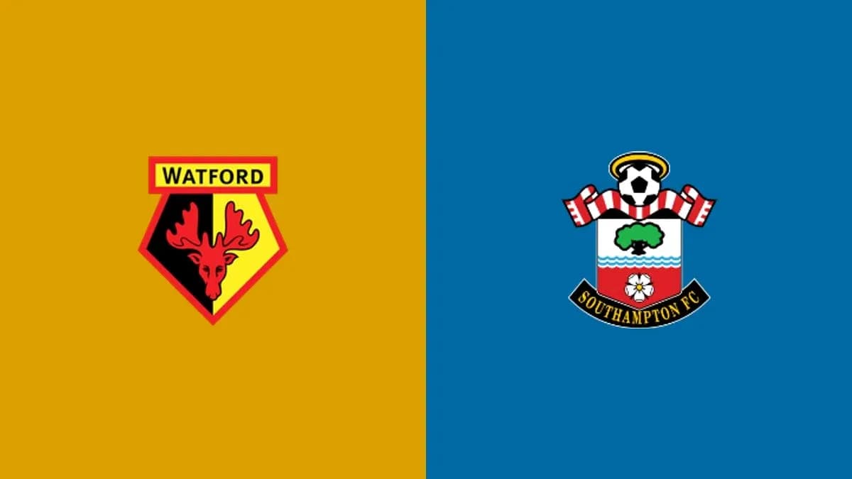 Logos de Watford y Southampton FC sobre fondo colorido