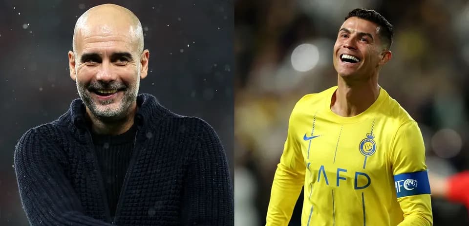 Pep Guardiola y Cristiano Ronaldo sonrientes durante evento