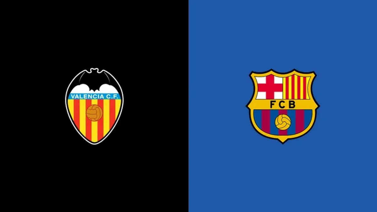Logos de Valencia C.F. y FCB sobre fondos contrastantes